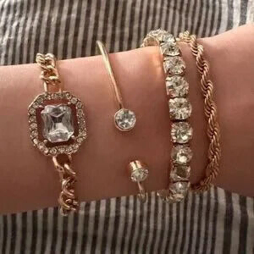 Luxe Statement Rhinestone rope Bracelet Set